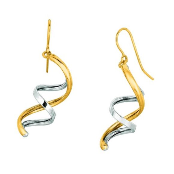 14K Yellow+White Gold Dbl Row Fancy Drop Earring
